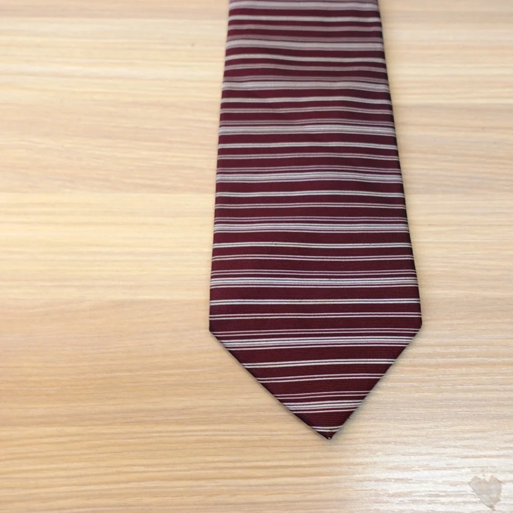 Burgundy Silk Tie Men Red Horizontal Stripe Jacquard BRICK HOUSE Japanese Japan